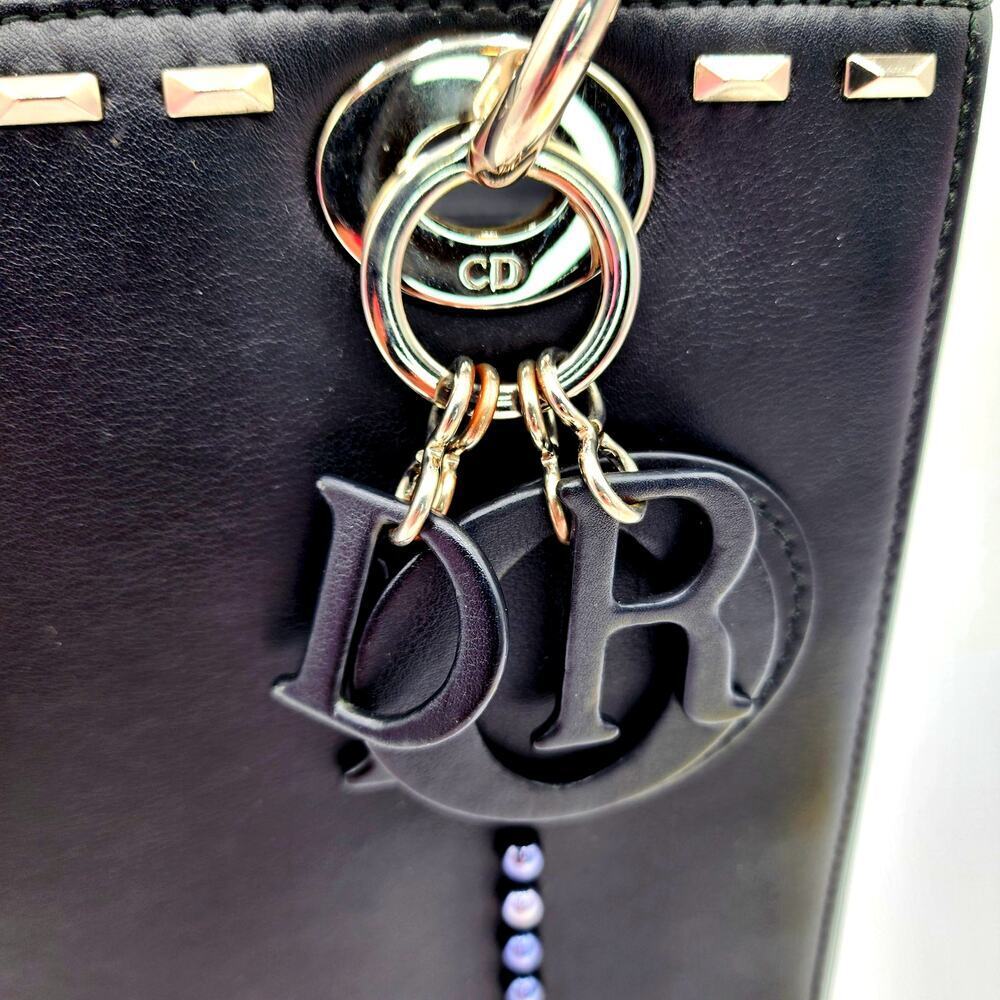 CHRISTIAN DIOR Black Leather Studs Embellished Medium Lady Dior Tote RARE - Picture 5 of 17